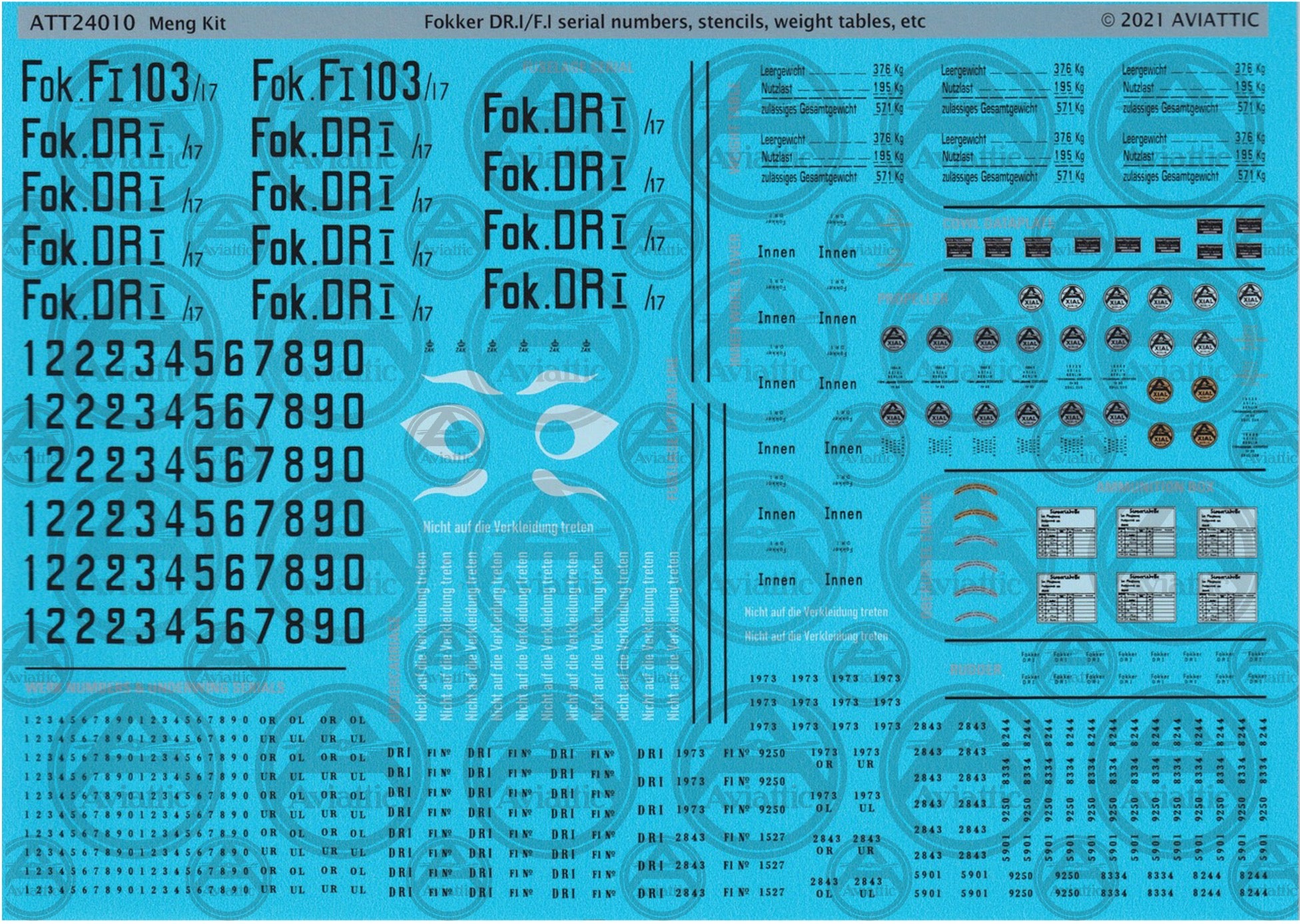 1/24 - Meng - Fokker F.I/Dr.I - Serial numbers, stencils, weight tables, etc