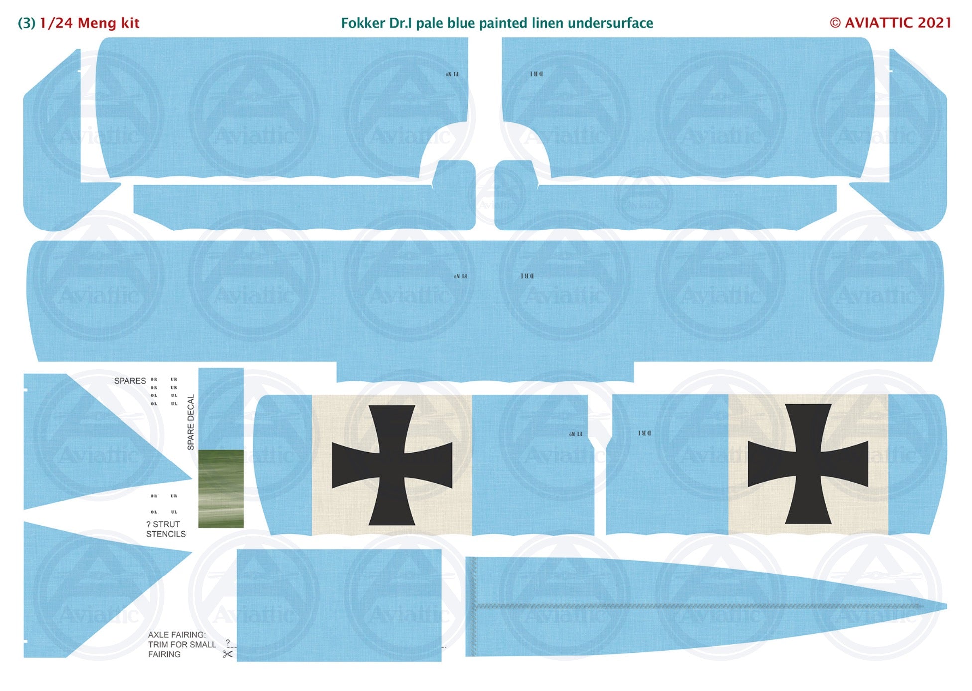 1/24 - Meng - Fokker Dr.I - unbleached linen - pale blue painted linen undersurface