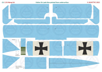 1/24 - Meng - Fokker Dr.I - unbleached linen - pale blue painted linen undersurface