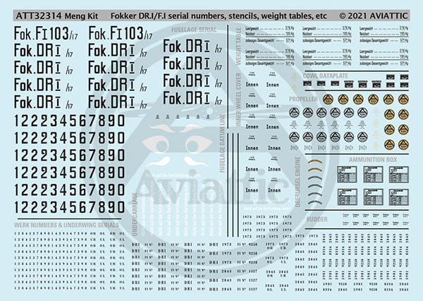 1/32 - Meng - Fokker F.I/Dr.I serial numbers, stencils, weights tables, Voss "face" etc