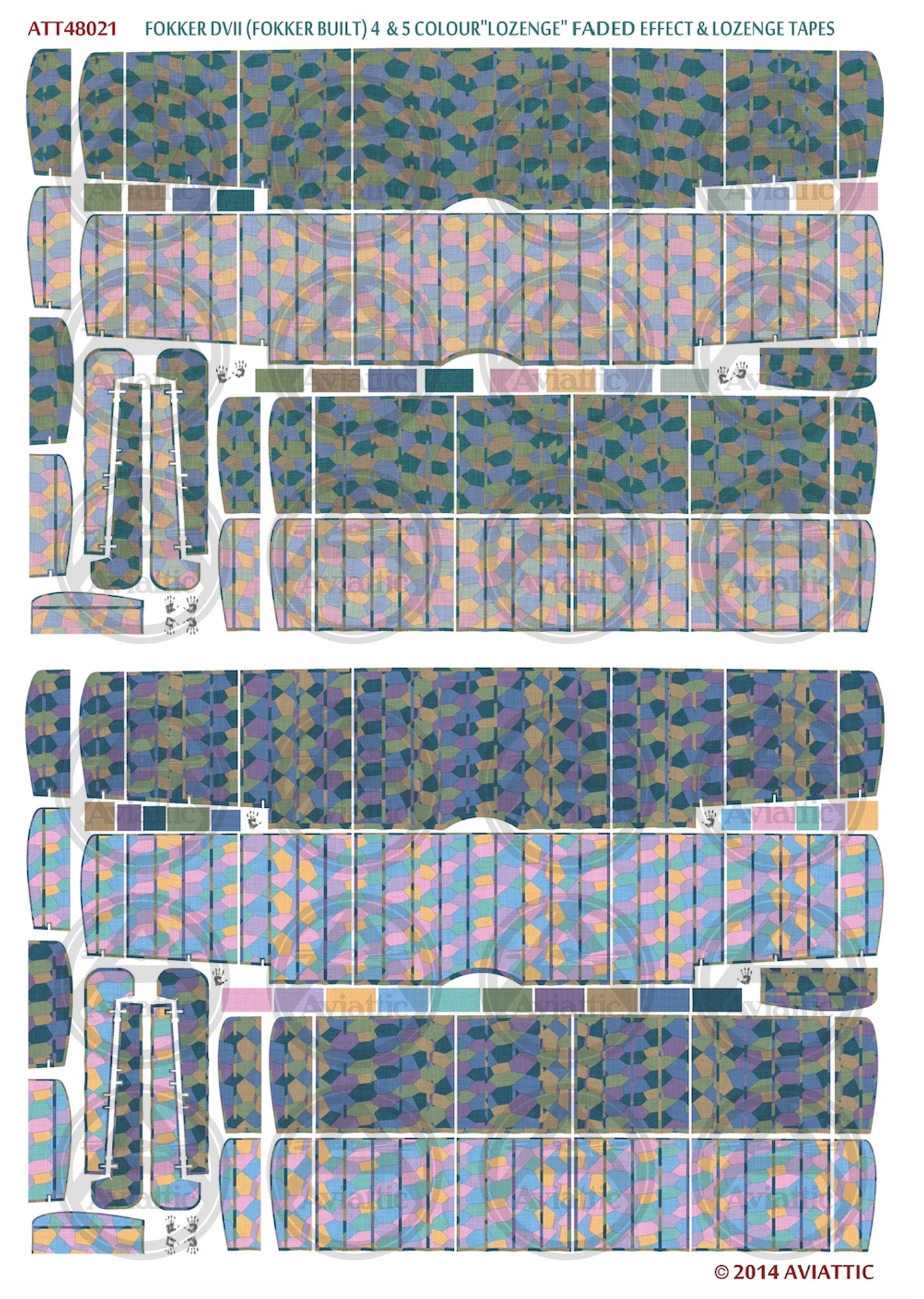 1/48 - Eduard - Fokker D.VII (Fok) - 4 & 5 colour lozenge - lozenge tapes - faded (x2)