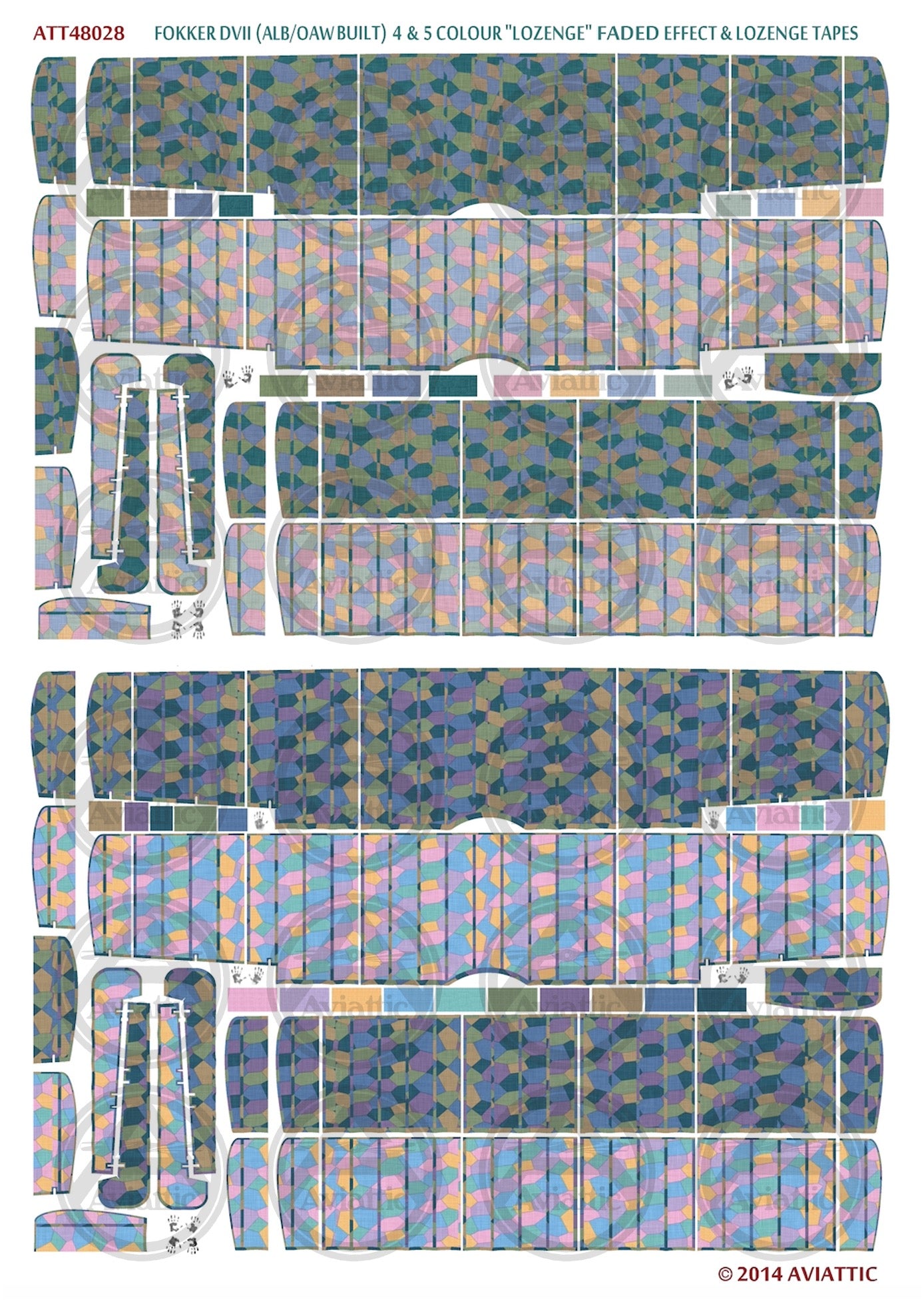 1/48 - Eduard - Fokker D.VII (Alb/OAW) - 4 & 5 colour lozenge - lozenge tapes - faded (x2)