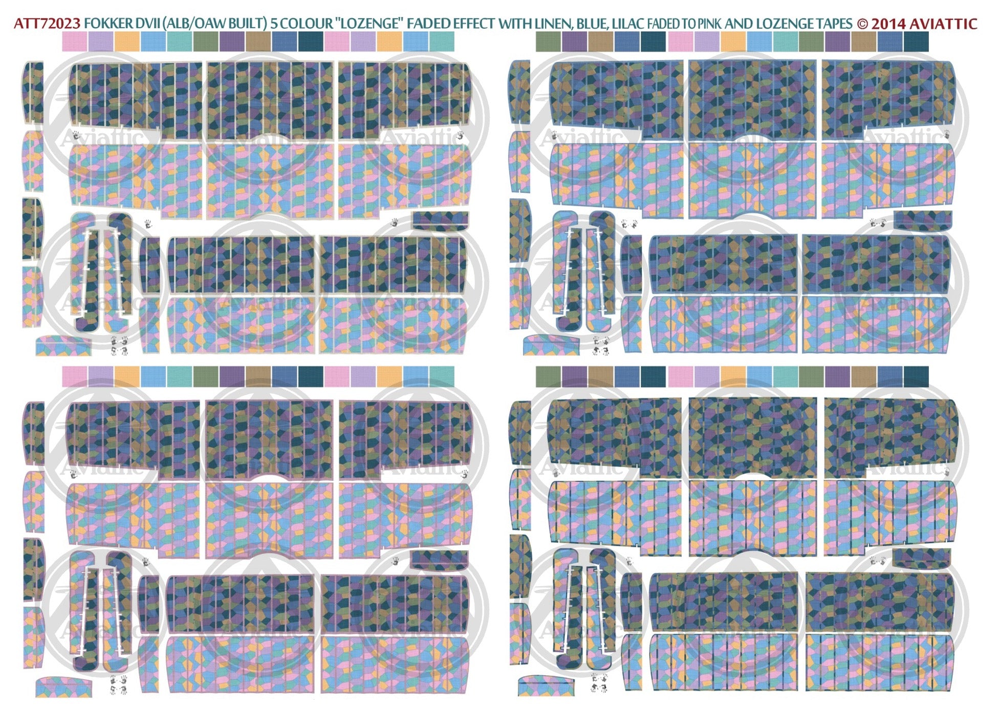 1/72 - Eduard - Fokker D.VII (Alb/OAW) - 5 colour lozenge - linen, blue, lilac lozenge tapes - faded (x4)