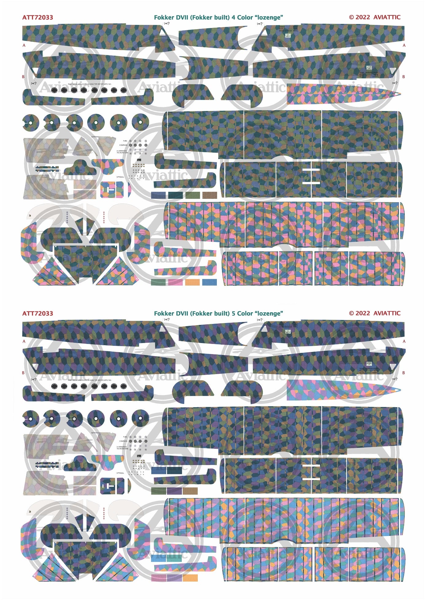 1/72 - Eduard - Fokker DVII F (Fok) - 4 & 5 colour lozenge - 2 complete airframes