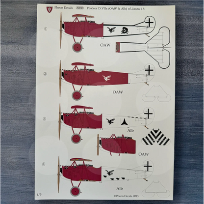 Pheon Decals - Fokker D.VII OAW & Alb of Jasta 18 - 1/32 scale - 32045