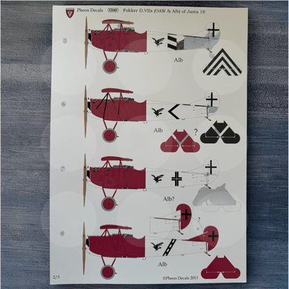 Pheon Decals - Fokker D.VII OAW & Alb of Jasta 18 - 1/32 scale - 32045