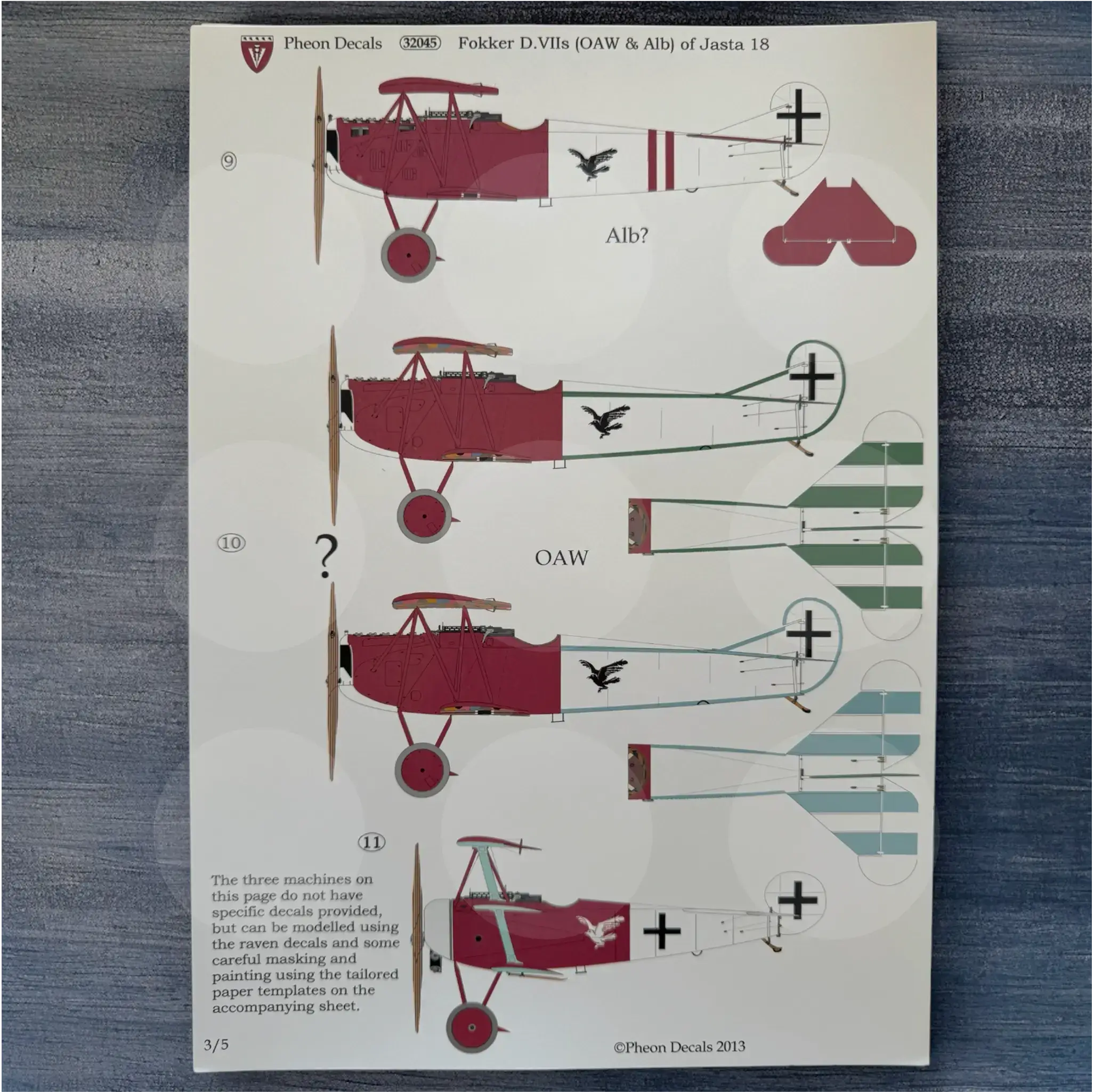 Pheon Decals - Fokker D.VII OAW & Alb of Jasta 18 - 1/32 scale - 32045